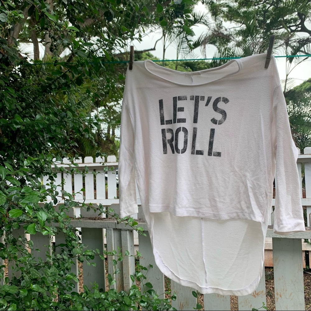 Michelle Brand white “Let’s Roll” long sleeve shirt 🤍